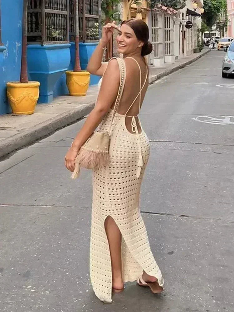 Sexy Knit Cut-Out Tassel Bodycon Maxi Dress – Summer Beach & Party Outfit for Women