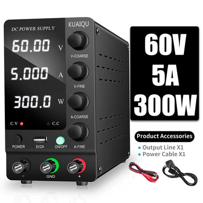 KUAIQU Adjustable DC Power Supply – Lab Bench 30V 10A, 60V 5A, 120V 3A with Preset Current & USB Interface
