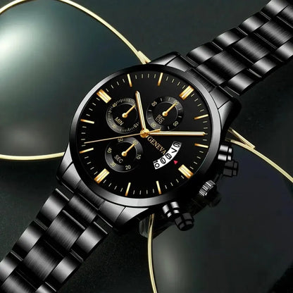 Fashion Men's Stainless Steel Watch – Luxury Quartz Wristwatch with Calendar for Business & Everyday Wear