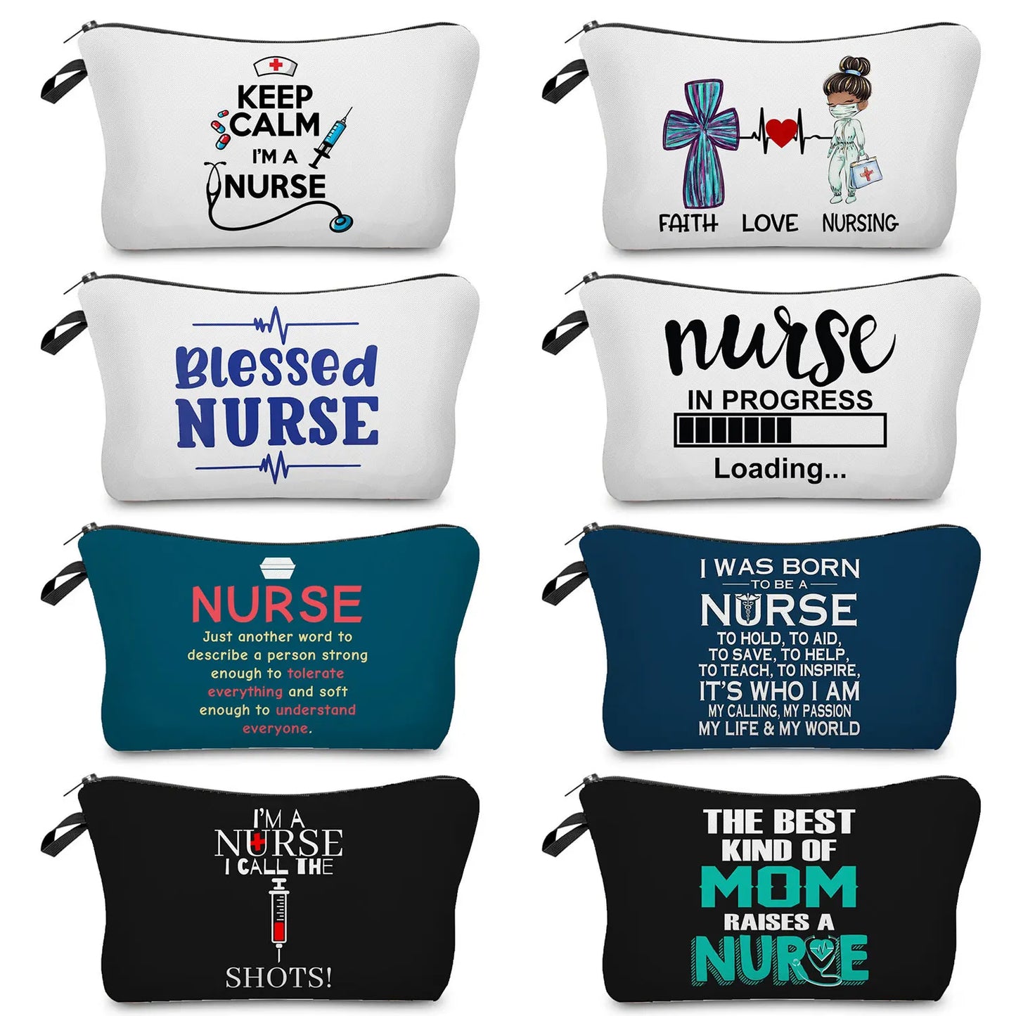 Organizer Toiletry Kit - Cartoon Letter Print Cosmetic Bag for Nurses, Doctors, Travel Makeup Bag, Women's Pencil Case Gift