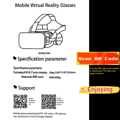 Original J20 4K VR Headset - 3D Virtual Reality Glasses Box with Stereo & Rocker for iOS/Android Phones up to 6.7"