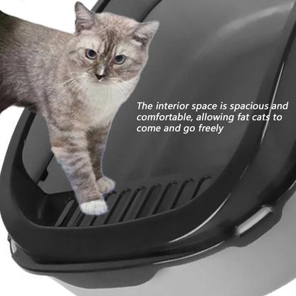 Semi-Enclosed Cat Litter Box - High-Sided Splashproof Kitten Toilet Tray for Indoor Pet Use