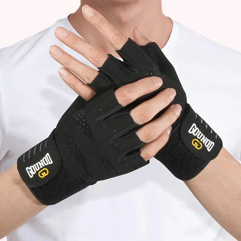 GOUNOD Weightlifting Gloves with Wristband Support: Breathable Anti-Slip Sports Gym Gloves for Bodybuilding, Powerlifting, Fitness Training