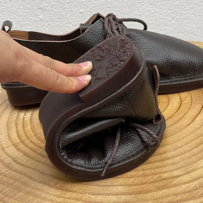 Barefoot Retro Handmade Genuine Leather Women’s Shoes – Soft Sole Wide Toe Flat Casual Lace-Up Footwear, Size 43