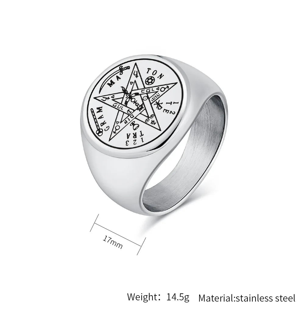 Jewish Tetragrammaton Pentagram Ring – Stainless Steel Hebrew Pentacle Amulet for Men, Witchcraft Power & Protection Jewelry