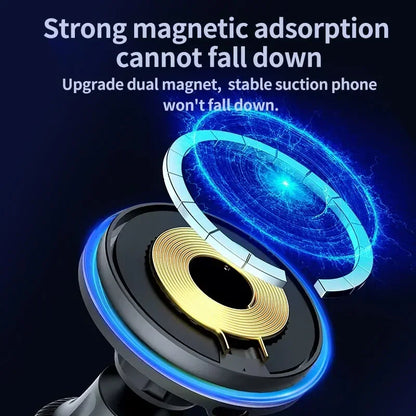 30W RGB Magnetic Car Wireless Charger – Fast Charging Stand Mount for iPhone 12-15 Pro Max, MagSafe Compatible