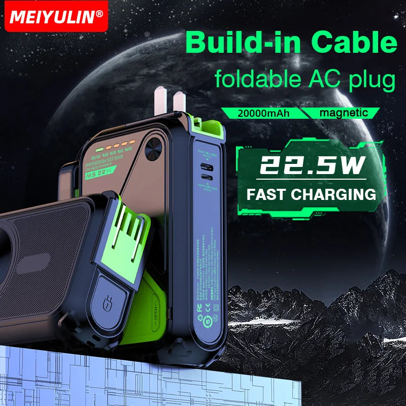 Magnetic Wireless Power Bank 20000mAh - Large Capacity Fast Charger with AC Plug, External Spare Battery for iPhone