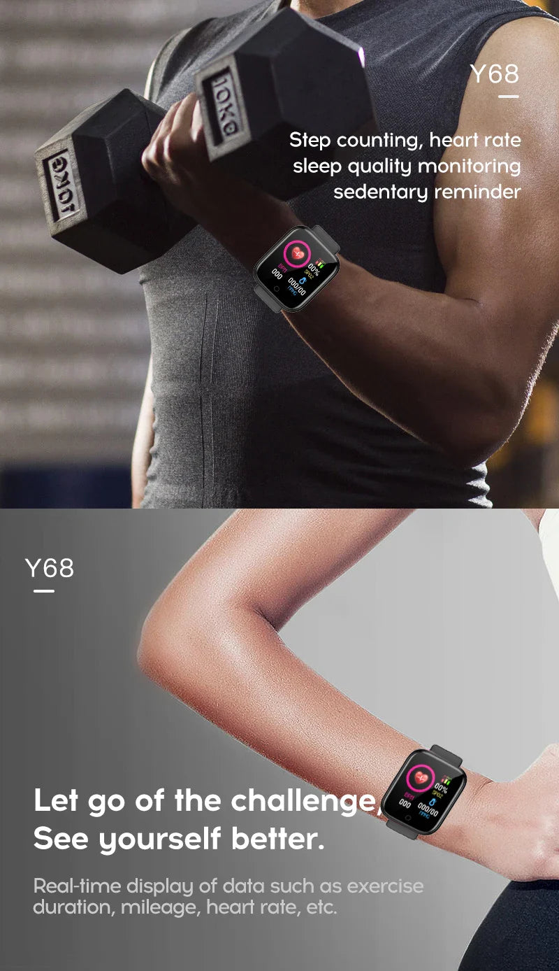 Multifunctional Y68 Smartwatch — Bluetooth Phone, Music, Fitness & Sports Tracker with Sleep Monitor for Men & Women, D20 Model