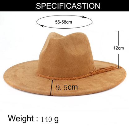 Suede Top Hat Fedora - 9.5cm Wide Brim Felt Jazz Hat for Men and Women, Autumn/Winter Classic Church Sombrer