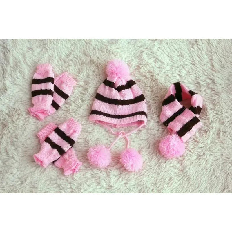 Winter Knitted Pet Accessories Set – Striped Hat, Scarf & Socks for Small Dogs, Puppies & Cats