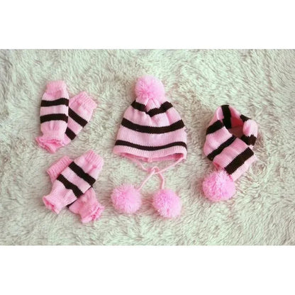 Winter Knitted Pet Accessories Set – Striped Hat, Scarf & Socks for Small Dogs, Puppies & Cats