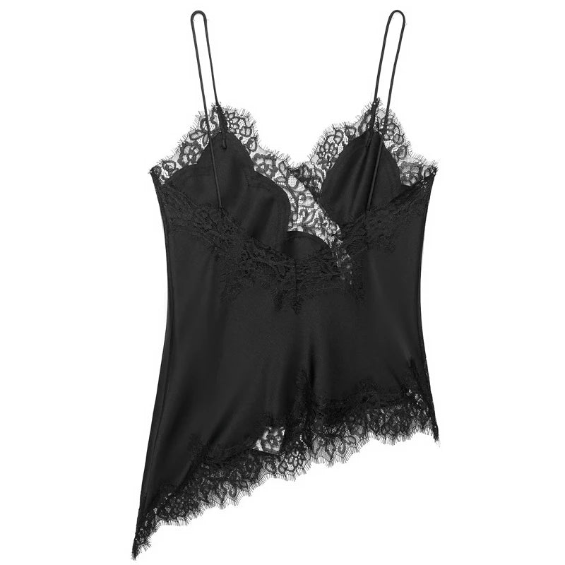 HXAO Women’s Asymmetrical Lace Off-Shoulder Tank Top – Summer 2025 Y2K Black Sleeveless Backless Elegant Camisole Top