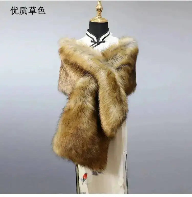 32-Color Luxury Faux Fox Fur Shawl – Women’s Plush Winter Scarf, Wrap & Cape for Wedding & Coat