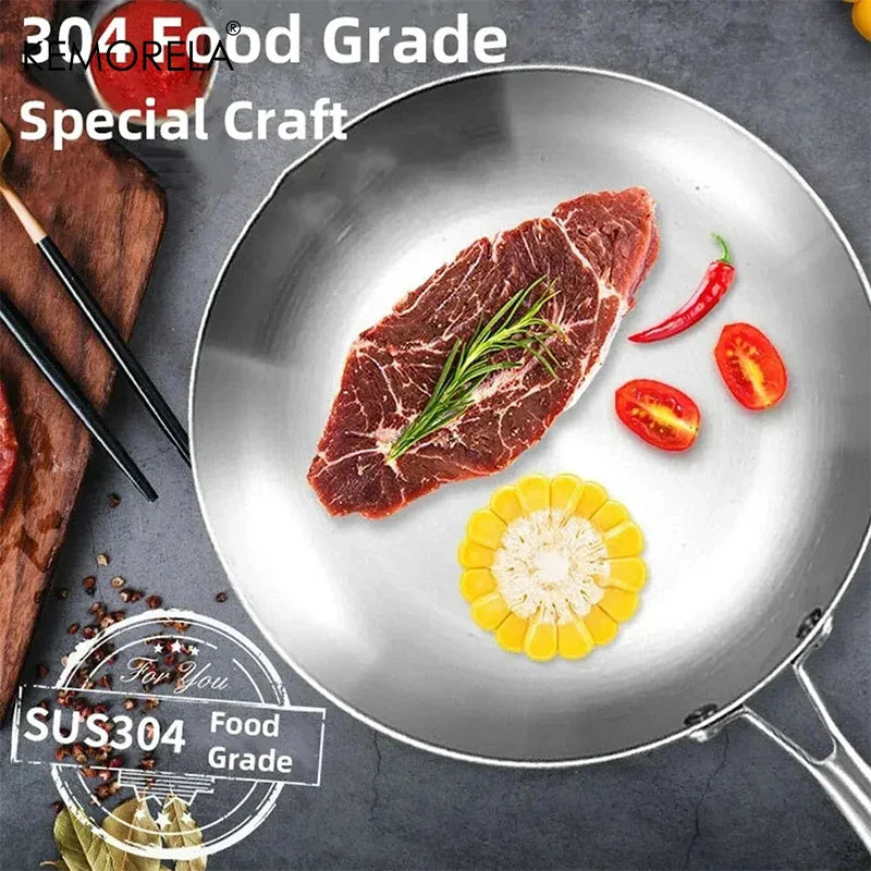 2/3PC Stainless Steel Frying Pan Set - 304 Food Grade Non-Stick Wok Pans, 2MM Thick, 5-Ply, Available in 22cm, 24cm, 26cm, 28cm