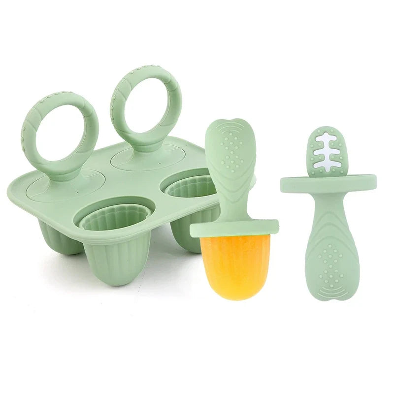 4/6 Cavity Baby Teething Ice Cream Mold – Silicone Freezing Milk Popsicle Stick Maker for DIY Homemade Summer Treats & Kitchen Use