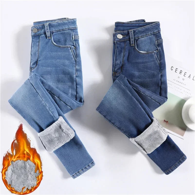 Women’s Thermal Fleece Jeans – Winter Warm Thickened Skinny Velvet Pants