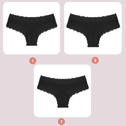 3PCS Lace Seamless Cotton Panties - Ribbed Brazilian Low Waist, Breathable Women’s Underwear, Plus Size Lingerie