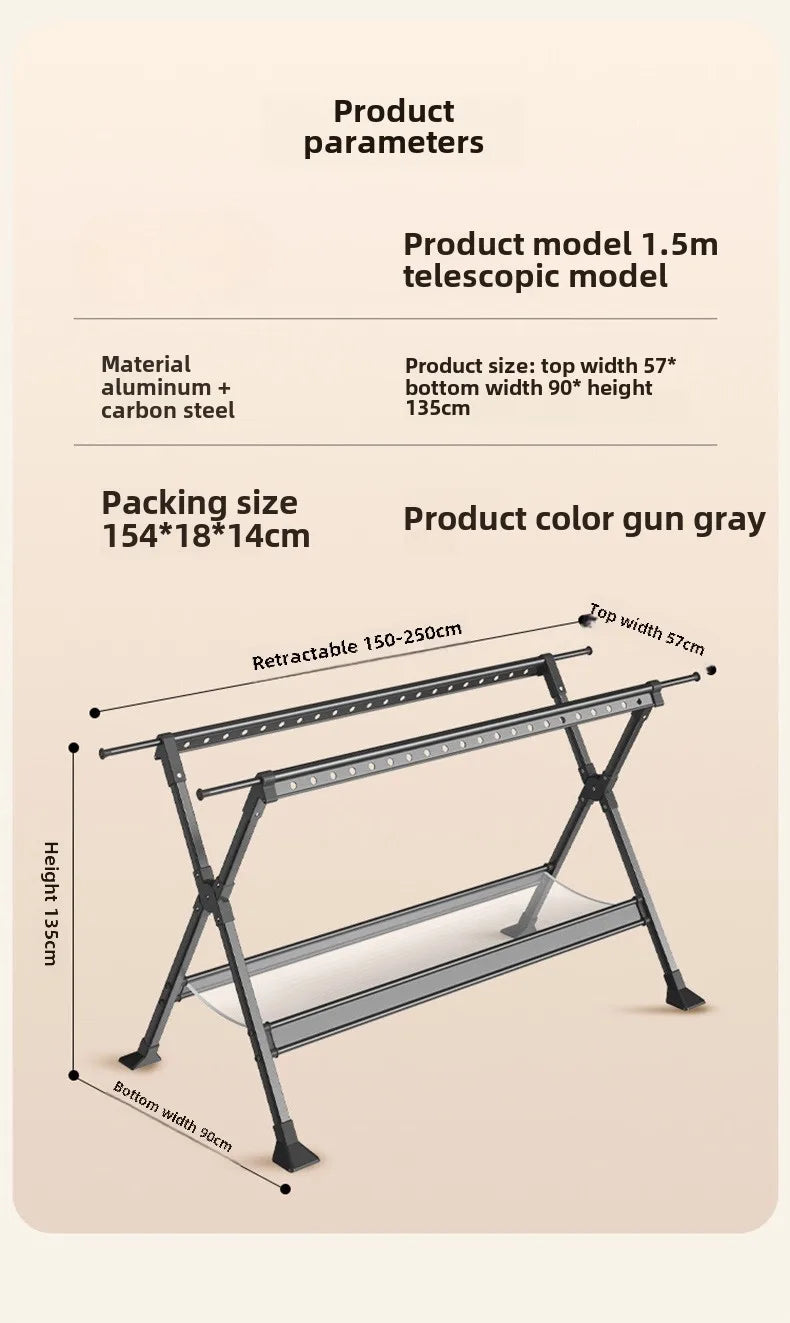 Floor-to-Ceiling Aluminum Drying Rack — Foldable Outdoor & Indoor Clothes Organizer for Kids' Clothing