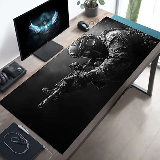 XXL Tactical Soldier Mouse Pad — Large Non-Slip Gaming Desk Pad with Stitched Edges