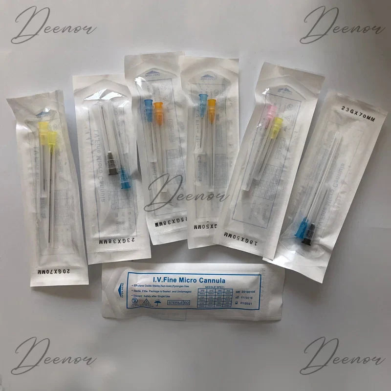 50PCS Sterile Blunt Tip Micro Cannula Needles Set — Flexible Disposable 18G–27G Fine Tip Microcannula