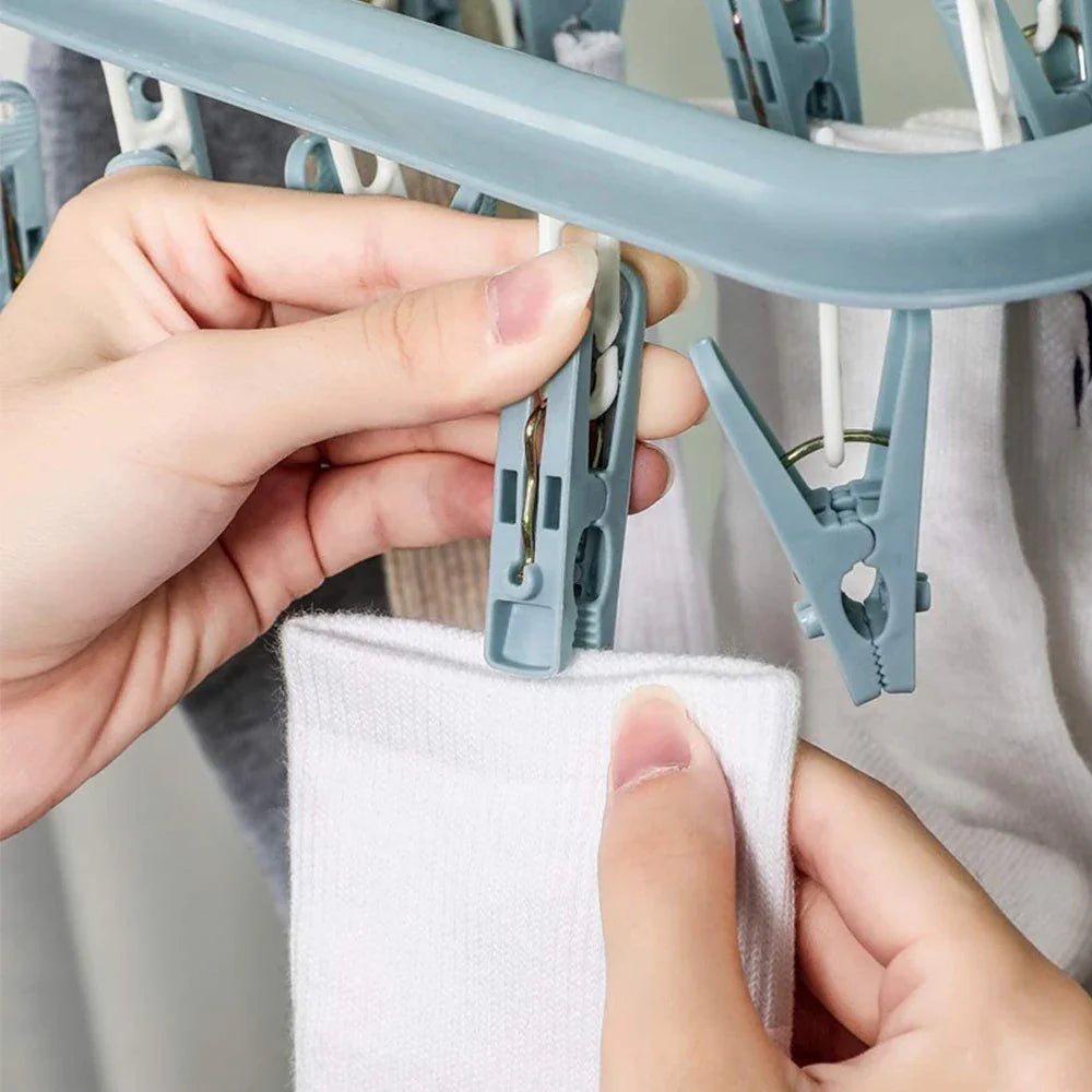 32-Clip/8-Clip Clothes Drying Hanger - Foldable Laundry Hanging Rack for Socks and Underwear
