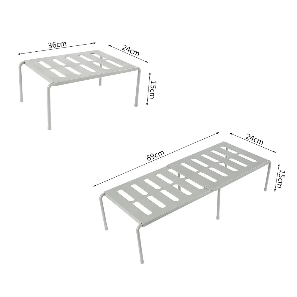 Retractable Stackable Sliding Rack Organizer Shelf - Kitchen Iron Storage Rack for Cabinets, Tableware, Countertops, Ideal for Home Organization
