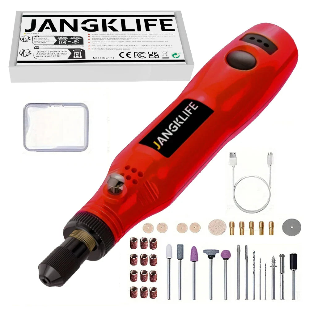 JANGKLIFE USB Cordless Rotary Tool Kit - Mini Wireless Engraving Drill for Wood, Jewelry, Metal & Glass DIY