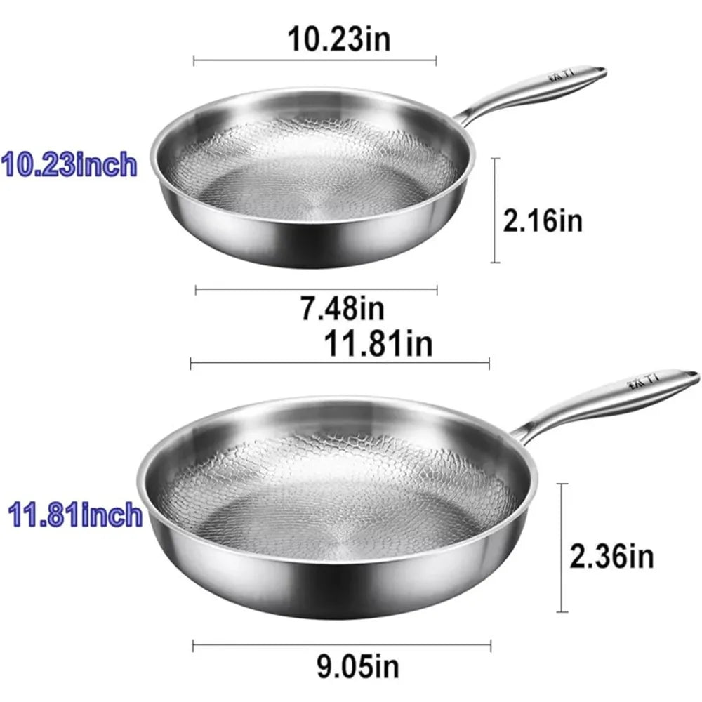 Titanium Steel Frying Pan with Lid - Non-Stick Uncoated Fish Scale Hammer Pattern Titanium Alloy Kitchen Cookware