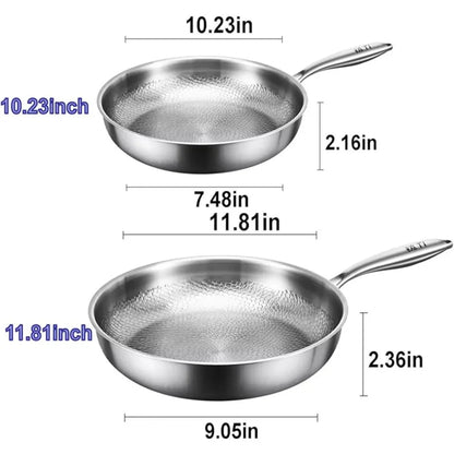 Titanium Steel Frying Pan with Lid - Non-Stick Uncoated Fish Scale Hammer Pattern Titanium Alloy Kitchen Cookware