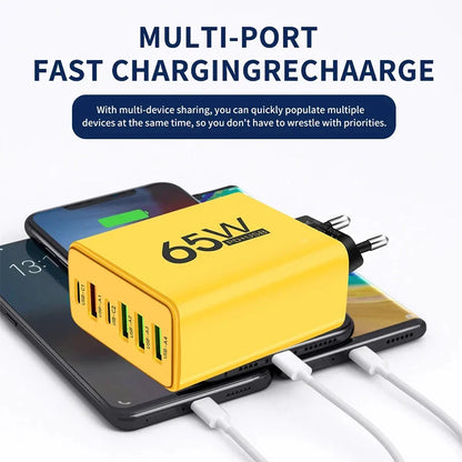 USB Type C 6-Port Wall Charger - PD Fast Charging for iPhone 15/14 Pro Max, Samsung, Xiaomi, Huawei Mobile Phones