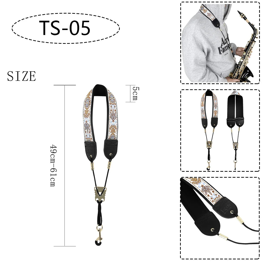 Saxophone Neck Strap - Adjustable Leather Universal Fit for Soprano, Alto, Tenor Sax with Secure Closed Hooks
