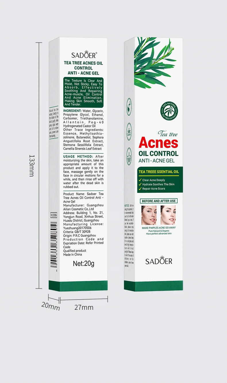 SADOER Tea Tree Acne Cream – Oil Control, Hydrating & Moisturizing Facial Skincare Gel