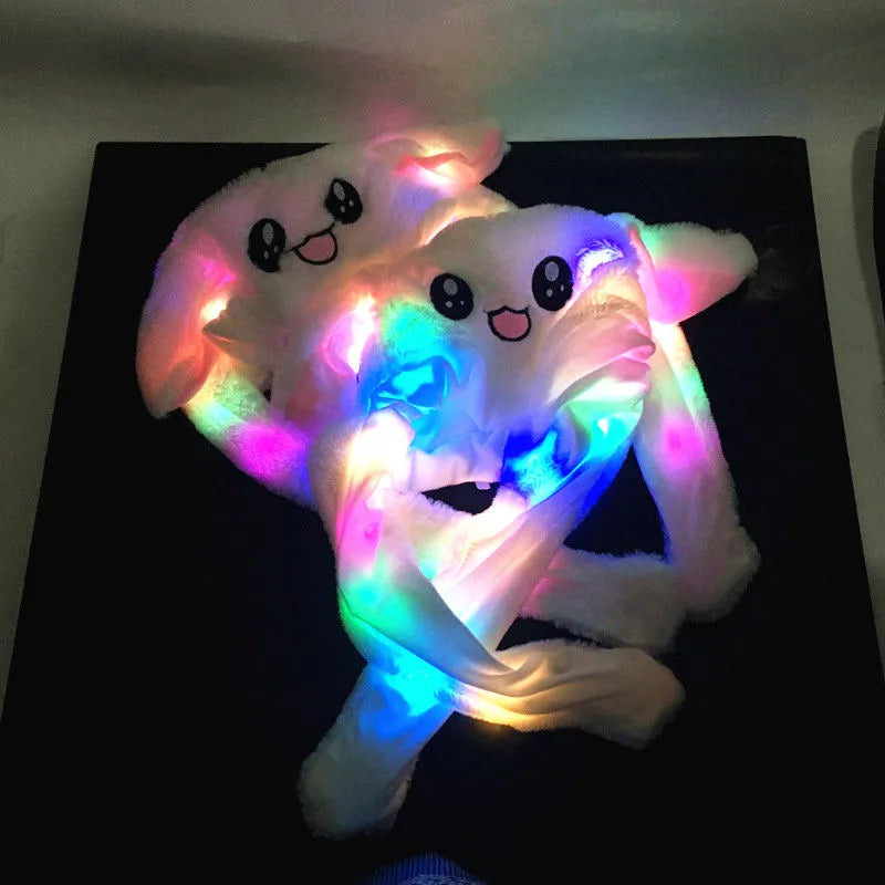 LED Glowing Bunny Ear Moving Hat - Cute Animal Cap with Luminous Jumping Plush Ears for Kids' Funny Cosplay Parties