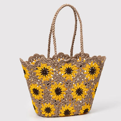 Women’s Handwoven Hollow Flower Handbag – Fashion Leisure Travel Tote Shoulder Bag for Vacation & Everyday Use