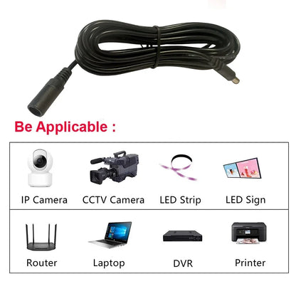 DC Extension Power Cable - 2.1mm x 5.5mm Female to Male Connector Cord for LED Lights, CCTV & Electronics