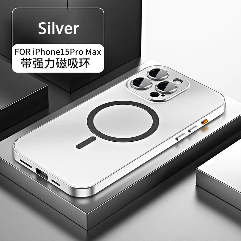 Aluminum Metal Frame Magnetic Case - MagSafe Wireless Charging Cover with Lens Protection for iPhone 12, 13, 14, 15, 16 & 17 Pro Max