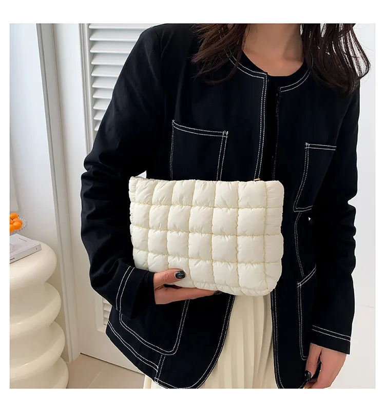 Women’s Quilted Cosmetic Bag — Portable Square Makeup Clutch & Small Toiletry Organizer Handbag