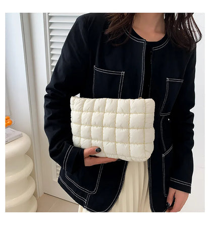 Women’s Quilted Cosmetic Bag — Portable Square Makeup Clutch & Small Toiletry Organizer Handbag