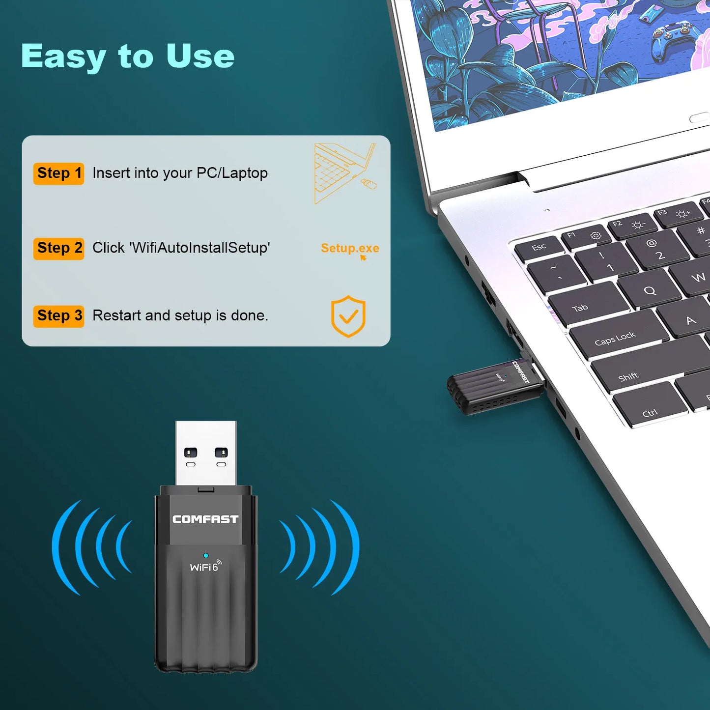 COMFAST AX900 USB WiFi 6 & Bluetooth 5.3 Adapter – Dual Band 2.4G/5GHz, 900Mbps Wireless Adapter for Windows 10/11, Plug & Play