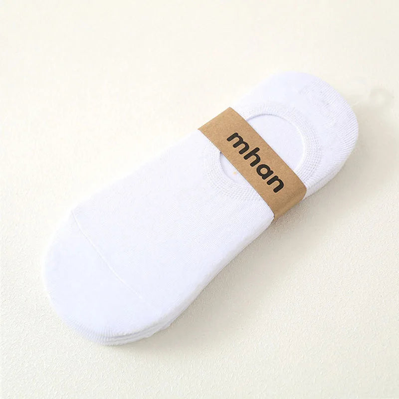5 Pairs Women's Silicone Invisible Boat Socks - Summer Solid Color Ankle Socks, Soft Cotton Slipper, Size 35-40 EUR