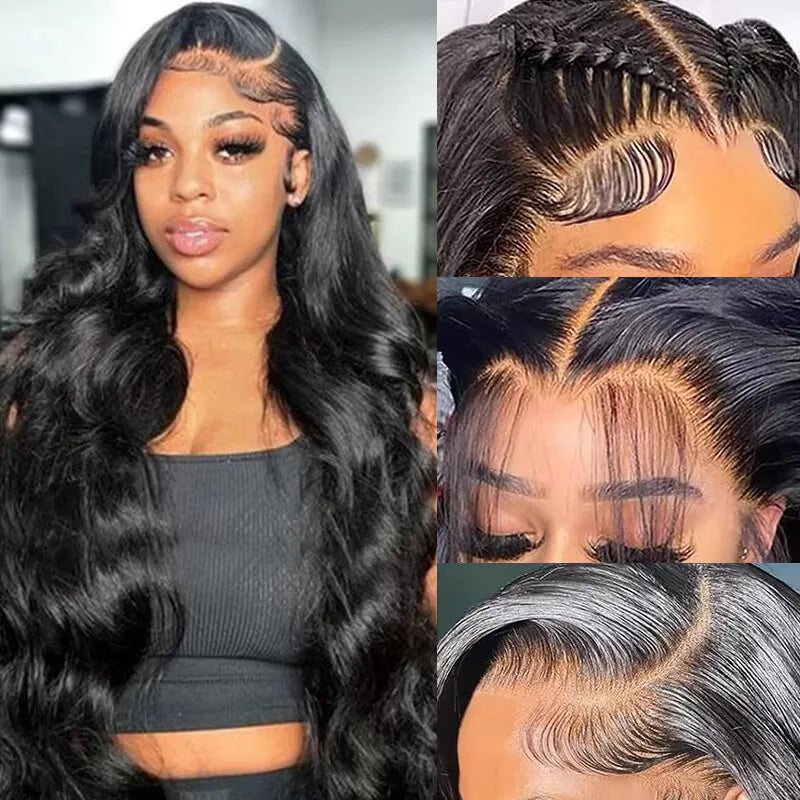 Body Wave Lace Front Wig – 13x6 & 13x4 Pre-Plucked Human Hair, 200% Density with Baby Hair, Natural Black for Women