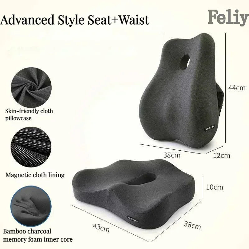 Memory Foam Office Chair & Car Seat Cushion – Orthopedic Lumbar Support Pillow with Coccyx Relief & Massage Back Pad