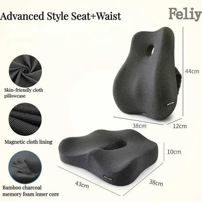 Memory Foam Office Chair & Car Seat Cushion – Orthopedic Lumbar Support Pillow with Coccyx Relief & Massage Back Pad