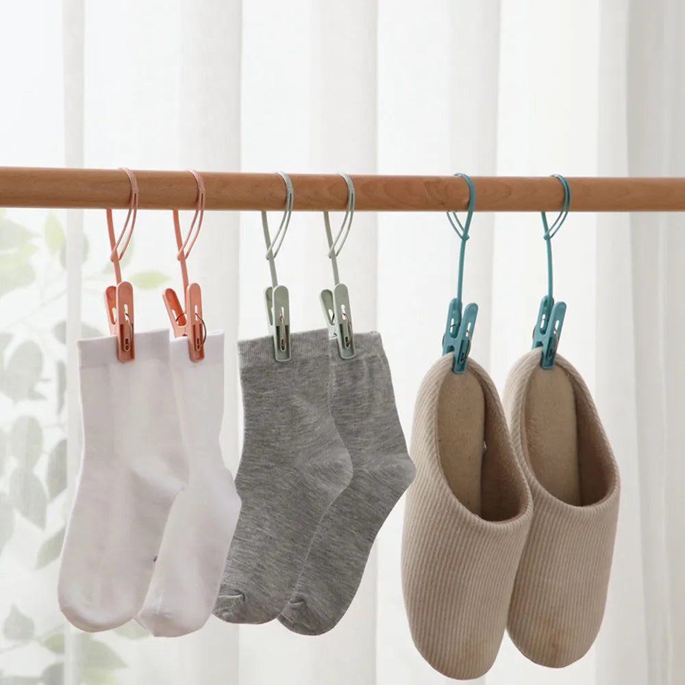 Travel Clothesline Hook Clips - 12-Piece Strong Windproof Hangers for Clothes & Socks