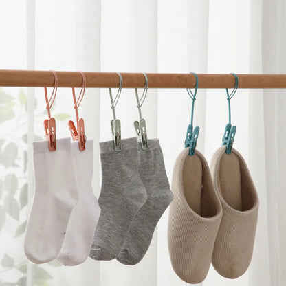 Travel Clothesline Hook Clips - 12-Piece Strong Windproof Hangers for Clothes & Socks