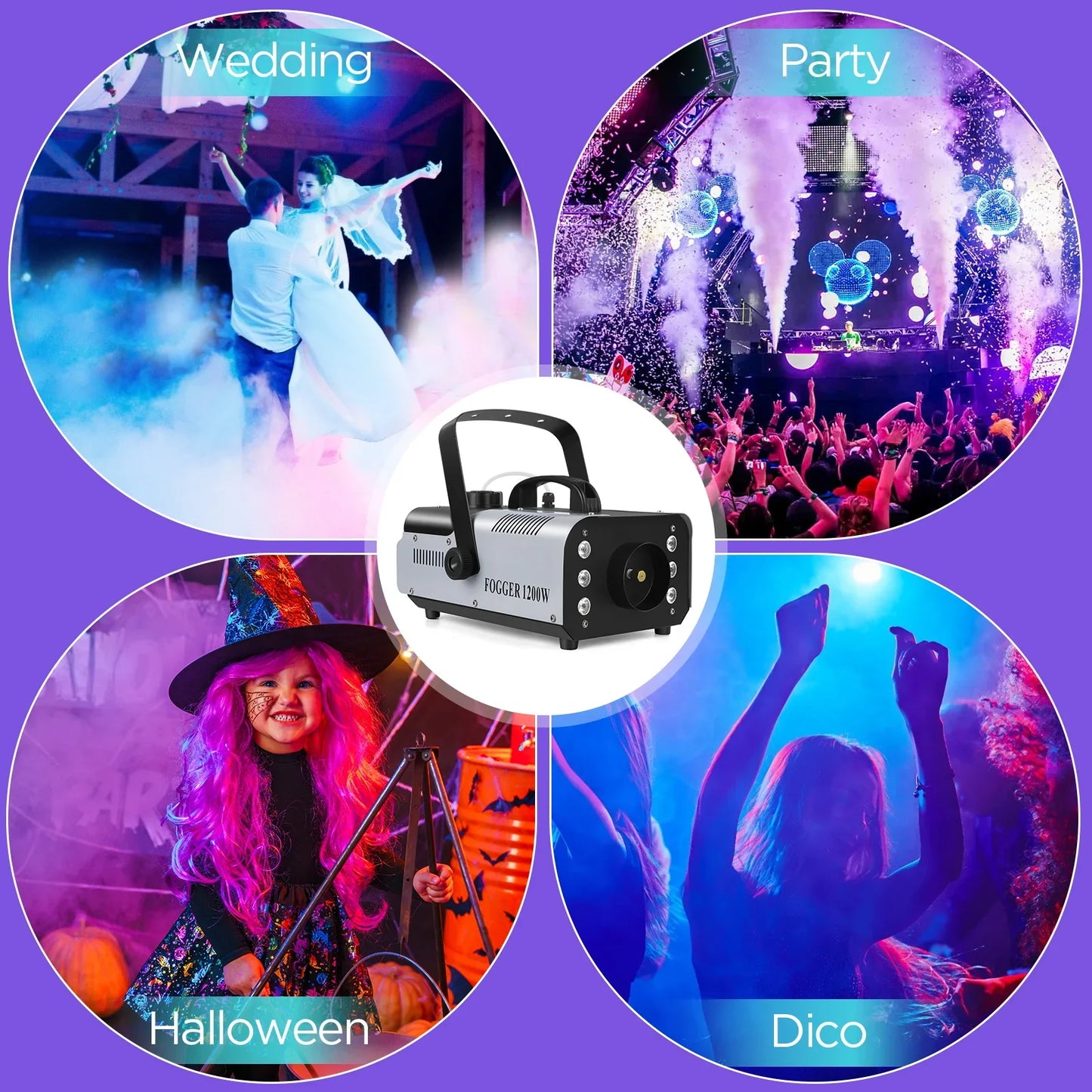 Somspot 1200W RGB LED Fog Machine with Remote Control - Haze Generator for DJ, Disco & Party Stage Effects