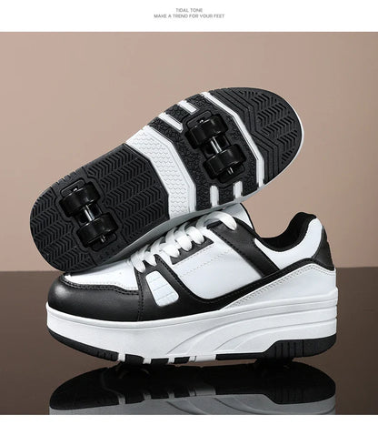 Four-Wheel Roller Shoes for Boys & Girls – Casual Outdoor Sports Sneakers with Pulleys, Slide & Shrink School Walking Shoes