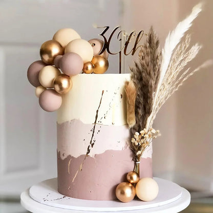 Apricot Gold Light Brown Ball Cake Topper - Bear Theme Cupcake Insert for Birthday Party Favors and Wedding Decor