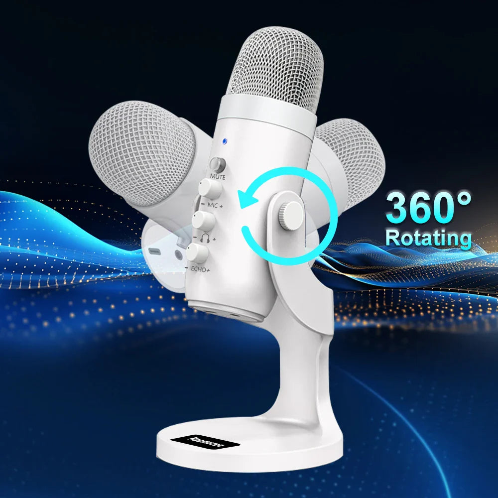 Haomuren Professional USB Condenser Microphone – White Studio Recording Mic for PC, Phone & Streaming