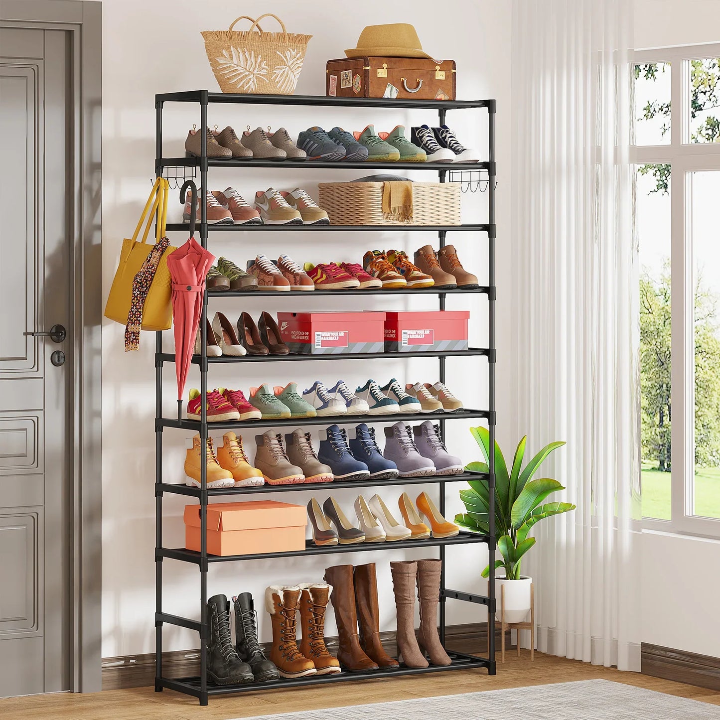 Tribesigns 10-Tier Shoe Rack Organizer – Vertical Shoe Shelf with 4 Drawer Bins, Holds 32 Pairs for Closet & Entryway